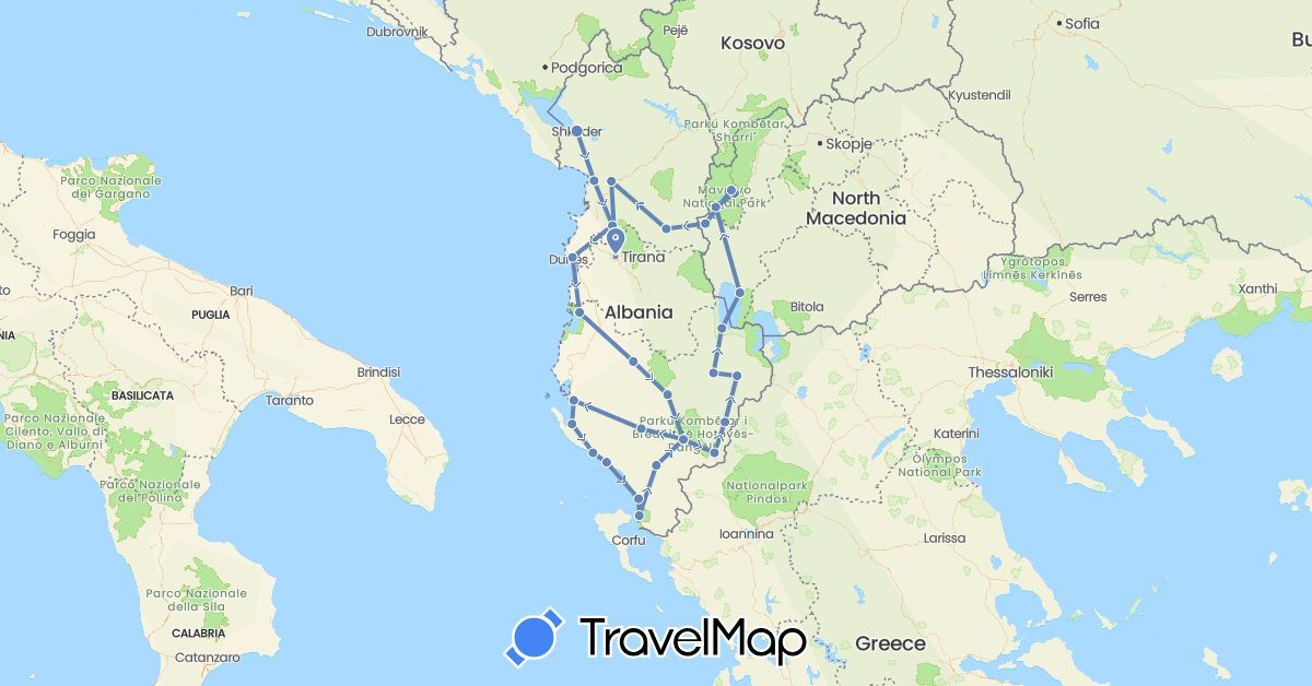 TravelMap itinerary: driving, cycling in Albania, Macedonia (Europe)
